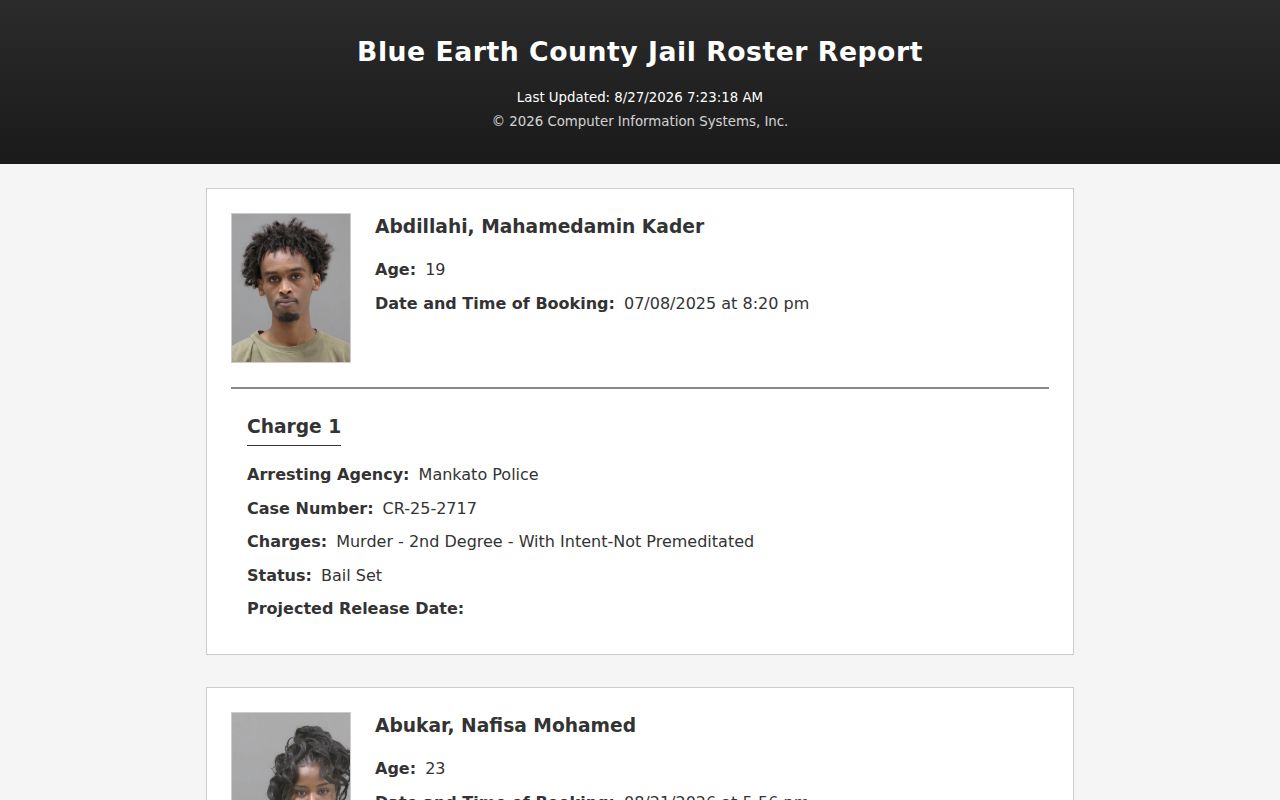 Mankato residents directory Blue Earth County Jail Roster public entry layout