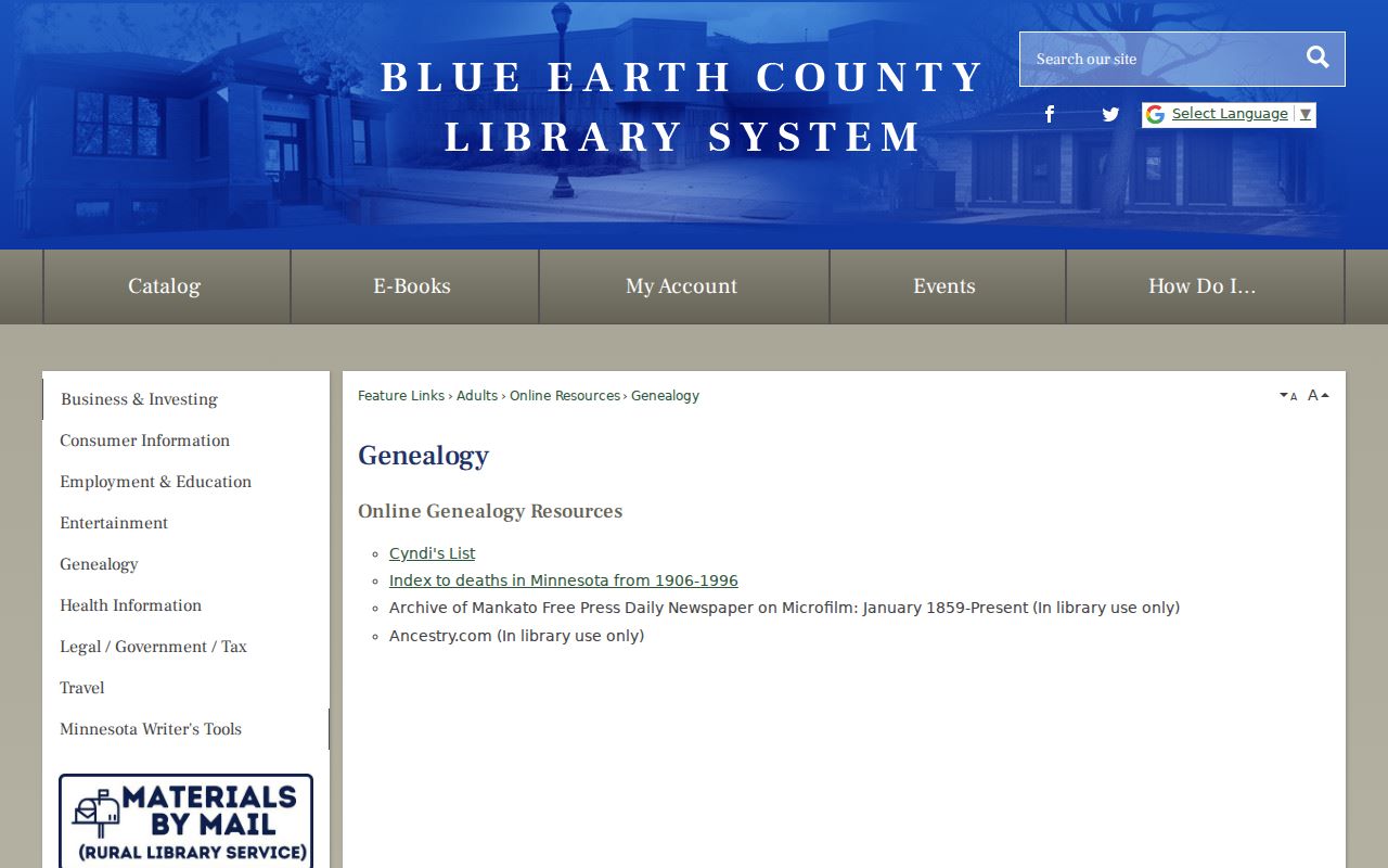 Mankato city directory companion resources on the Blue Earth County Library genealogy page